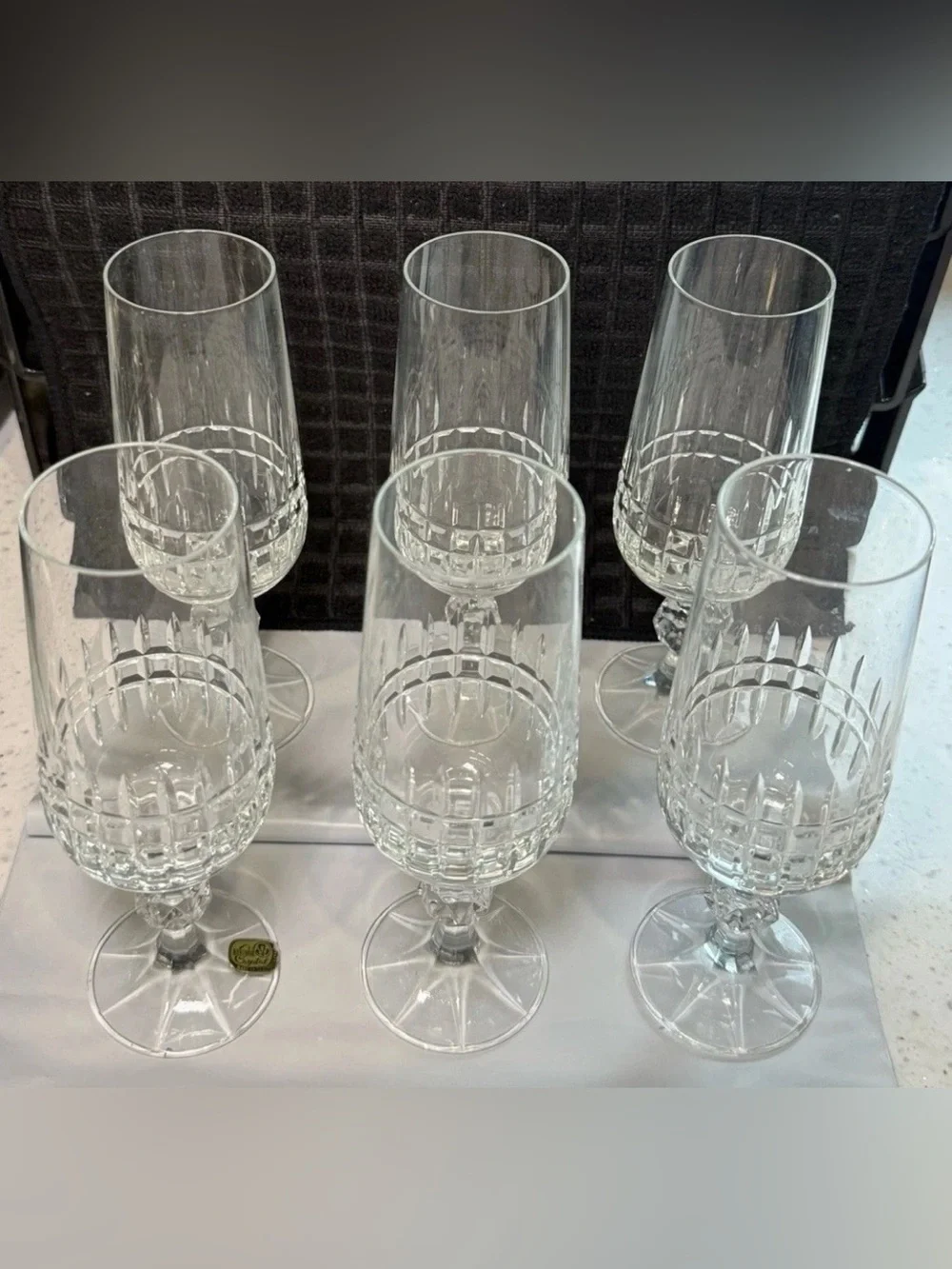 VINTAGE BOHEMIA CRYSTAL - Belfast Pattern - Lot Of 6 Fluted Champagne Glasses